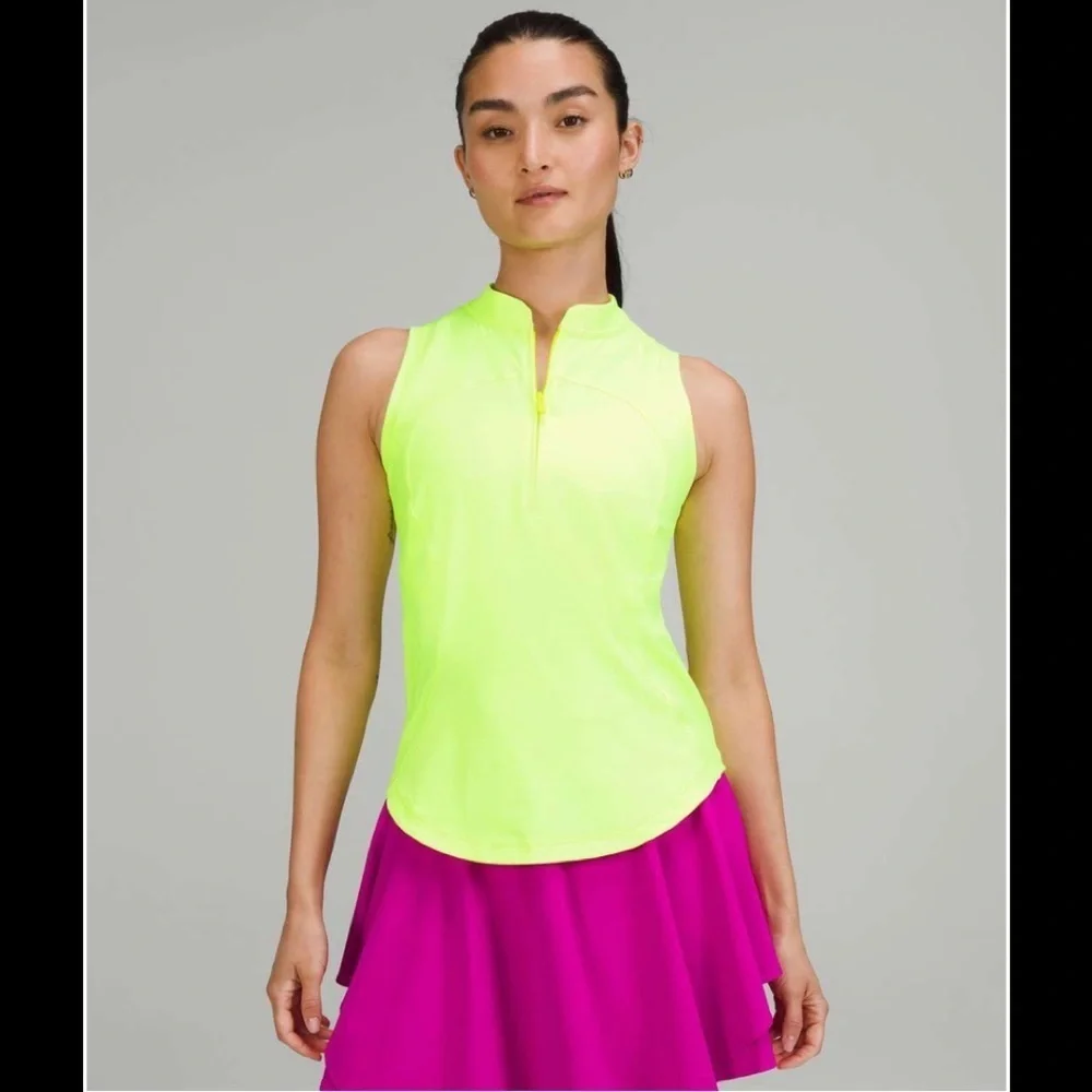 Lululemon Front Zip Mock-Neck Tennis Tank Top in Highlight Yellow Size 10